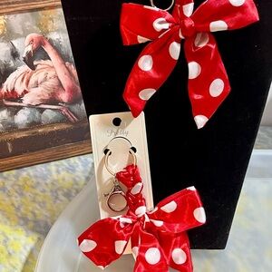 2pc Red Polka Dot Bow Keychain Bag Purse Charm - Red